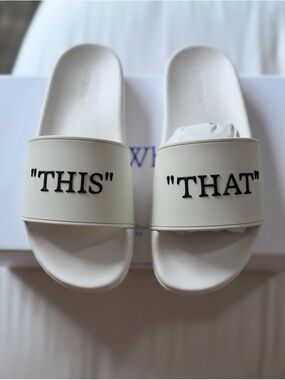 Off-White White "THIS" "THAT" Slide Sandals